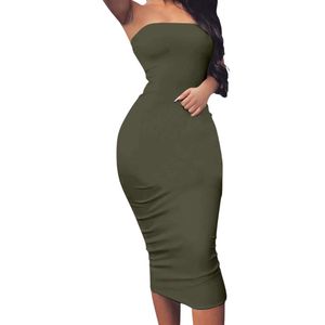 Vestido largo sexy de playa para mujer, sin tirantes, estilo tubo, ajustado, color rosa sólido, elástico, de algodón y spandex, corte ajustado. - Product Image 3
