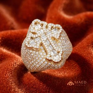 Moissanite <b>Ring</b> Baguette <b>Cross</b> Design <b>Ring</b> <b>Silver</b> Gold Rose Gold Finish Statement Fine Jewelry Anniversary Gift Unisex Elegant - Product Image 3