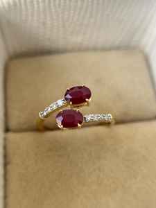 แหวนทับทิมสองเม็ด แหวนแต่งงานทับทิมธรรมชาติ เงินแท้ 925 ชุบทอง 14K แหวนหมั้น แหวนวันครบรอบ แหวนเจ้าสาว - Product Image 4