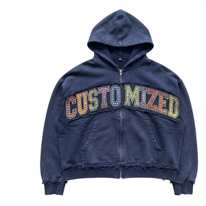Sudadera con capucha para hombre más vendida con cremallera, logotipo personalizado y bordado, 100% algodón polar, teñido liso, oversize, de secado rápido, con bolsillos - Product Image 1