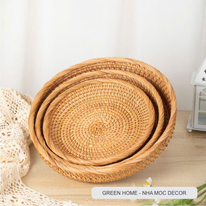 Rattan Woven Circular Fruit <b>Basket</b> Handcrafted Natural Storage <b>Basket</b> for Kitchen <b>Display</b> Retail Use and Home Decor Applications - Product Image 1