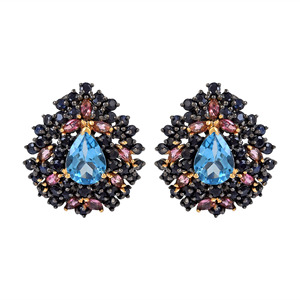 New 925 Sterling Silver Women's <b>Fine</b> <b>Stud</b> <b>Earrings</b> 100% Natural Blue Topaz Sapphire Gemstone <b>Studs</b> Cute Jewelry For Ladies Gifts - Product Image 1