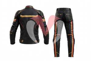 Conjunto de Chaqueta y Pantalones de Motociclismo para Hombre, en Cuero Negro y Cobre, Resistente al Viento, con Bloques de Color y Mangas Largas - Product Image 5