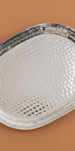 Plateau de service ovale martelé en argent, plat décoratif en acier inoxydable, plat en métal artisanal pour hôtel, restaurant, mariage, buffet - Product Image 4