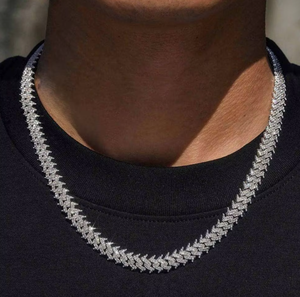 Men's Rhodium Plated S925 <b>Silver</b> <b>Snake</b> <b>Chain</b> Necklace With Moissanite Prong Setting Hiphop Style Everyday Wear - Product Image 1