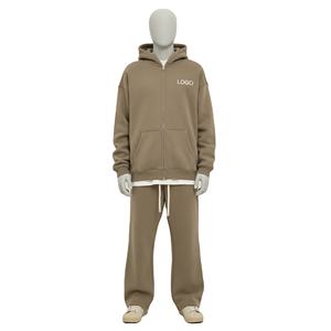 Conjunto Deportivo Personalizado de Alta Calidad, 100% Algodón, Felpa, Sudadera con Capucha Extra Grande con Cierre y Hombros Caídos, Pantalones Deportivos Casuales, Chándal Sólido - Product Image 1