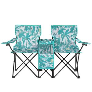 Sedia da Spiaggia Pieghevole a 2 Posti con Ombrellone Rimovibile e Telaio in Legno - Per Spiaggia e Parco - Product Image 4