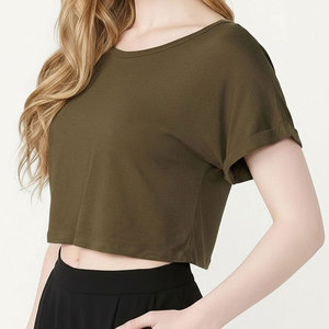 T-shirt court personnalisé à col rond en coton et élasthanne tricoté respirant pour femme avec imprimé - Product Image 3