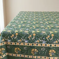 Nappe carrée en coton imprimé floral vert classique, lavable, décoration d'intérieur, nappe imprimée au bloc, 100% coton
