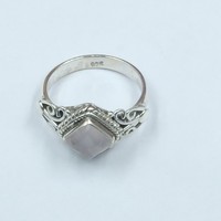 Bague en argent 925 avec pierre précieuse en quartz rose carré, filigrane orné, plaqué or rose, sertissage à la française, bijou de déclaration