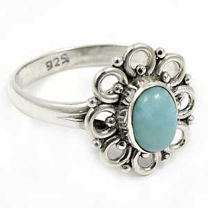 Anillo de larimar con sello 925, joyería hecha a mano de la mejor calidad en plata de ley 925, estilo bohemio, joyería sólida para chicas. - Product Image 1