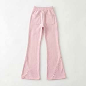 Women Pink Flare Pants Women's Casual Loose Fit Mid Waist <b>Drawstring</b> Sweatpants Full Length Solid Color Knitted Fleece - Product Image 2