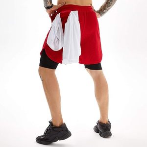 Custom Logo Men's Double <b>Layer</b> <b>Mid</b> Waist Drawstring Closure Pockets Breathable Spandex/Cotton Sports Athletic Workout Shorts - Product Image 3