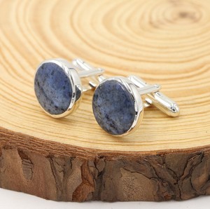 Boutons de manchette en Dumortierite pour hommes, en argent sterling 925, pierres précieuses de luxe, accessoires formels pour mariage et fête, cadeau pour papa - Product Image 1