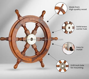 Rueda de barco marrón de madera hecha a mano decorativa antigua de 36 pulgadas para decoración de pared y regalo de decoración de oficina en casa - Product Image 4