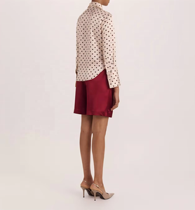 Chemisier d'été rétro en lin et soie pour femme avec imprimé pois, en tissu non tissé respirant - Product Image 1