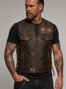 Gilet en cuir pour homme, veste en cuir sans manches de qualité supérieure, cuir véritable souple et durable, style motard classique, mode décontractée pour l'extérieur - Product Image 5