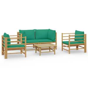 Set Lounge da Giardino in Bambù Naturale con Cuscini in Poliestere Verde - Product Image 2