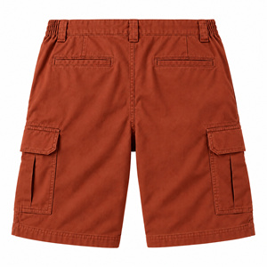 <b>Men's</b> Rust <b>Orange</b> Cargo <b>Shorts</b> Mid Waist Knee Length Elastic Waist Woven Safari Style - Product Image 2