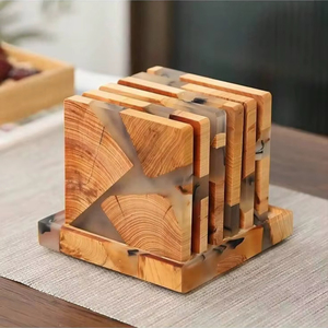 Classic Style Natural Wood Coaster <b>Stand</b> Square and Round Wooden <b>Drink</b> Cup Holders for Home and Restaurant Use Made in India - Product Image 1
