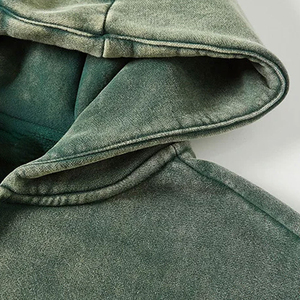 Sweat-shirt à capuche oversize pour homme, vert uni, en coton French Terry, zippé, style streetwear décontracté, avec poche frontale et logo, idéal pour l'automne - Product Image 2