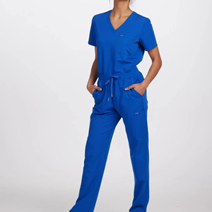Hauts de blouse tricotés sur mesure à manches courtes et col en V pour femmes, uniformes médicaux d'hôpital avec poches pour médecins, infirmières et patients - Product Image 1