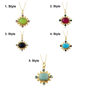 Collar personalizable de ónix negro con colgante ovalado de cuarzo opalita, cadena de latón macizo chapada en oro de 18k para mujer - Product Image 2