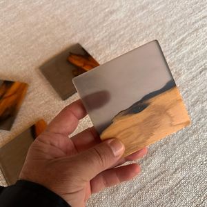 Handmade Eco-Friendly Acacia Wood <b>Epoxy</b> <b>Resin</b> Coasters Square <b>Table</b> Mats Solid Pattern Home Decor Wedding Drink Mats - Product Image 2