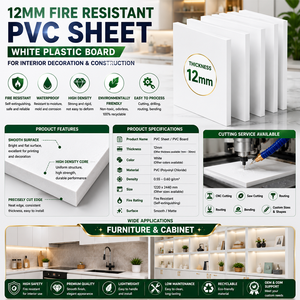 PVC Sheet White Transparent 12mm Thickness Fire Resistant Cutting Service Available Plastic Board for Interior Use - Product Image 1