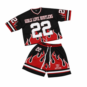 Ensemble short et maillot personnalisé 2026 pour hommes et femmes, imprimé flamme, avec numéro graphique, streetwear, tenue de sport d'été 2 pièces - Product Image 2
