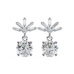 Pendientes de Lujo con Moissanita Baguette Sunburst, Corte Redondo de 4.5mm, Color D, VVS, Pendientes Colgantes de Moissanita, Joyería Fina - Product Image 1