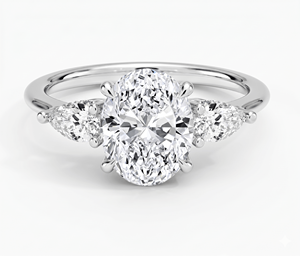 Bague de fiançailles Victoria avec diamant taille ovale et bande de diamants taille poire pour femme, diamants de laboratoire - Product Image 1
