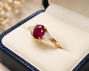 Bague de luxe vintage ovale avec rubis et trois pierres serties griffes, plaqué rhodium, cadeau de mariage, or 10K 14K 18K, argent 925 935 - Product Image 2