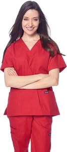 Ensemble de blouses médicales rouges pour femmes, manches courtes, col en V, coton et polyester tissé, uniforme d'hôpital pour les professionnels de la santé - Product Image 2