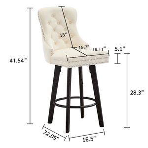 Tabourets de bar modernes en velours avec design pivotant, capitonnés et ornés de rivets, pour îlot de cuisine ou bistrot, en métal - Product Image 2