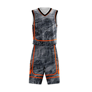 Uniforme de Baloncesto Sublimado Personalizado, Sin Mangas, Cuello en V, Gris con Estampado de Llamas Naranjas, Unisex para Adultos, Absorbe la Humedad - Product Image 3