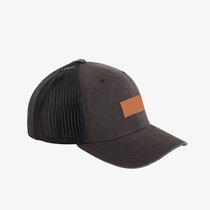 Casquette Trucker en Maille Noire avec Patch en Cuir Marron, Casquette Ajustable à Fermeture Snapback, Style Casual Unisexe, Portée Toutes Saisons - Product Image 5