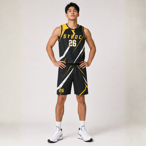 Uniforme de basket-ball noir et or, impression dynamique, maillot et short sublimés, nom d'équipe personnalisé, vente en gros - Product Image 1