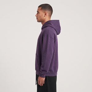 Sweat-shirt à capuche pour homme de haute qualité, personnalisé avec des cristaux en strass, en coton molletonné violet, style streetwear, pull-over - Product Image 4