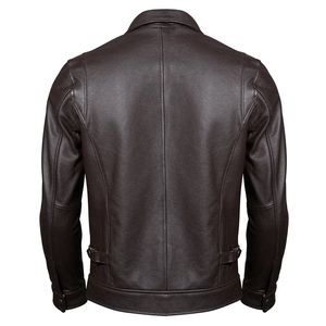 Chaquetas de Cuero Genuino para Hombre, Cuello Camisero, Cierre de Botones, Corte Ajustado Informal, Estilo Motociclista, Color Sólido, Mangas Regulares, para Otoño - Product Image 4
