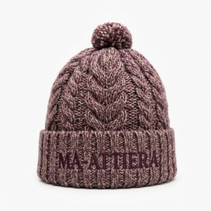 Gorro de Punto Personalizado Color Rosa Beige con Pompón y Puño, Gorro de Invierno Cálido con Logotipo - Product Image 1