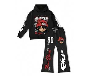 Ensemble de survêtement streetwear pour garçons, marque privée, hiver, écologique, délavé à l'acide, 100% coton, à capuche, uni, avec logo personnalisé OEM (hoodie et pantalon) - Product Image 1