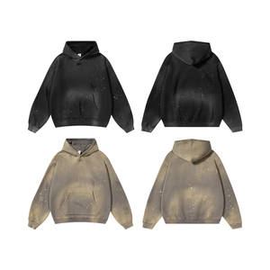 Sweats à capuche teints par pulvérisation Hiver 2026, couleur unie, en molleton vierge, coton lavé Dirty Monkey, épais 360 g/m², grammage lourd pour hommes - Product Image 5