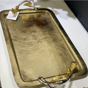 High Quality Stainless Steel Metal Leaf Design Engraved Traditional Decorative Polished Tray <b>Microwave</b> Safe Ramadan Wedding - Product Image 6