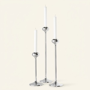 Handmade Modern <b>Silver</b> Polished Aluminum Ring Design Candle Holder Luxury Geometric Metal <b>Candlestick</b> Stand For Wedding Table - Product Image 3