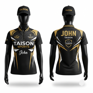 Women Snooker jersey 180 GSM Premium Interlock Polyester Black Gold <b>White</b> Panel Custom Sublimation - Product Image 1