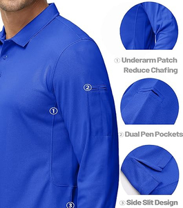 เสื้อเชิ้ตแทคติคอลลำลองสำหรับผู้ชาย OEM ผ้ากันยับ แห้งเร็ว ประสิทธิภาพสูง แขนยาว คอปกปิเก้ ผ้าโพลีเอสเตอร์ 100% สีพื้น - Product Image 3