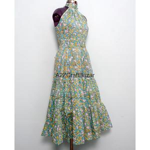 Nouvelle Robe Longue de Luxe Fendue et Dos Nu en Coton Imprimé à Col Halter, Idéale pour Soirées Formelles, Respirante et Décontractée Printemps-Automne - Product Image 4