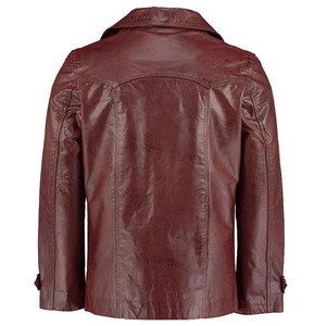 เสื้อแจ็คเก็ตหนังวินเทจสีแดงไวน์สำหรับผู้ชาย - Product Image 2