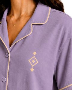 Custom Lavender Purple Women Pajama Set Short Sleeve Button Down Nightwear Soft Breathable Summer Sleepwear Casual Lounge Set - Product Image 5
